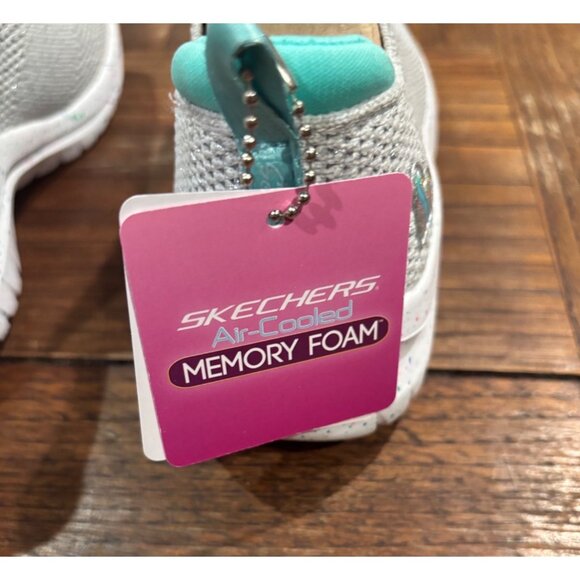 Kids' Skechers Air-Cooled Memory Foam Slip-On Shoes Sparkly Gray Size 13 - Picture 5 of 11